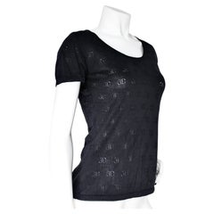 Chanel Black Boutique Monogram Pointelle Short Sleeve Silk Top Circa 1998