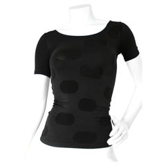Vintage Black Oversized Jacquard Polka Dot Pattern Semi-Sheer Short Sleeve Top