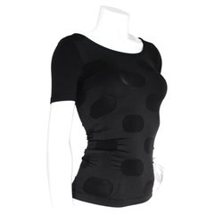 Vintage Black Oversized Jacquard Polka Dot Pattern Semi-Sheer Short Sleeve Top