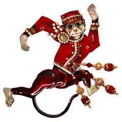 Lunch At The Ritz Red "Organ Grinder Monkey" Statement Vintage Brooch