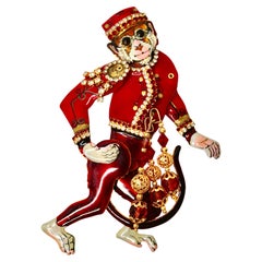 Lunch At The Ritz Red "Organ Grinder Monkey" Statement Vintage Brooch