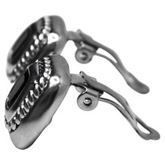 Vintage Silver & Black Onyx Cushion Cut Clip-On Earrings