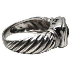 Vintage Cable Carved Silver & Black Square Bezel Set Onyx Ring