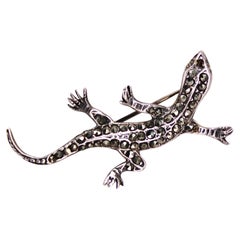 Vintage Sterling Silver & Rhinestone Lizard Brooch Pin