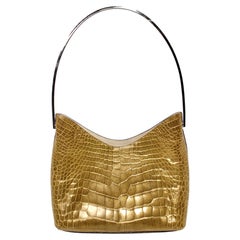 Tom Ford For Gucci Chartreuse Crocodile Embossed Leather Shoulder Bag & Pouch