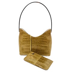 Tom Ford For Gucci Chartreuse Crocodile Embossed Leather Shoulder Bag & Pouch