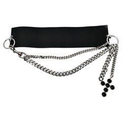 Dolce & Gabbana Black Leather Multi-Chain Gothic Cross Charm Wide Waist Belt Y2K