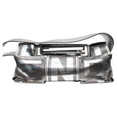 Fendi Silver Perforated Leather Crossword Vintage Shoulder Bag SS 2007