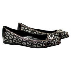 Fendi Black & Grey Zucca Monogram Peep-Toe Flats Circa Y2K