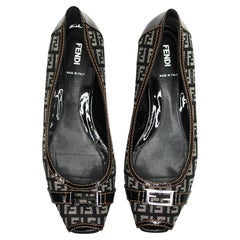 Fendi Black & Grey Zucca Monogram Peep-Toe Flats Circa Y2K