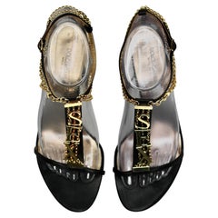 Dolce & Gabbana Runway Black & Gold Chain "Sex & Love" Strappy Heels Circa 2003