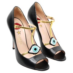 Gucci Black "Molina" Evil-Eye T-Strap Pumps Circa 2017
