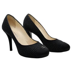 Chanel Caviar Micro-Beaded CC Cap-Toe Vintage Pumps Circa 1980s