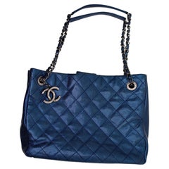 Chanel Iridescent Marine Caviar Leather Quilted Chic Shopping Tote Circa 2012