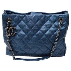 Chanel Iridescent Marine Caviar Leather Quilted Chic Shopping Tote Circa 2012