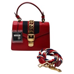 Gucci Hibiscus Red Leather Sylvie Mini Top Handle Bag Circa 2016