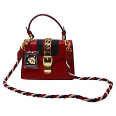Gucci Hibiscus Red Leather Sylvie Mini Top Handle Bag Circa 2016