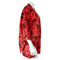 Traditional Japanese Crimson Red & Black Haori Vintage Kimono Jacket