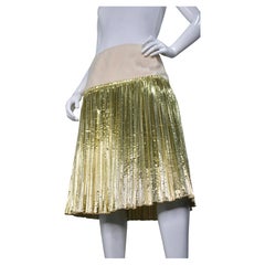 Dries Van Noten Archival Gold Metallic Simona Lamé Plissé Midi Skirt Circa 2014
