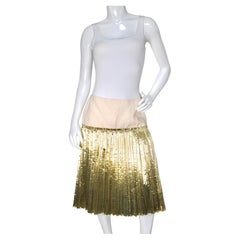 Dries Van Noten Archival Gold Metallic Simona Lamé Plissé Midi Skirt Circa 2014