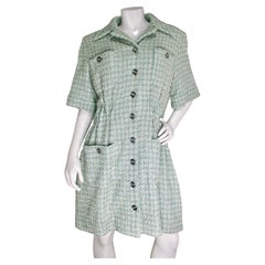 Chanel Mint Fantasy Tweed Button Down Midi Dress Circa 2020