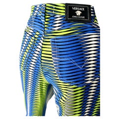 Versace Jeans Couture Neon Optical Illusion Print Denim Trousers Circa 1990s