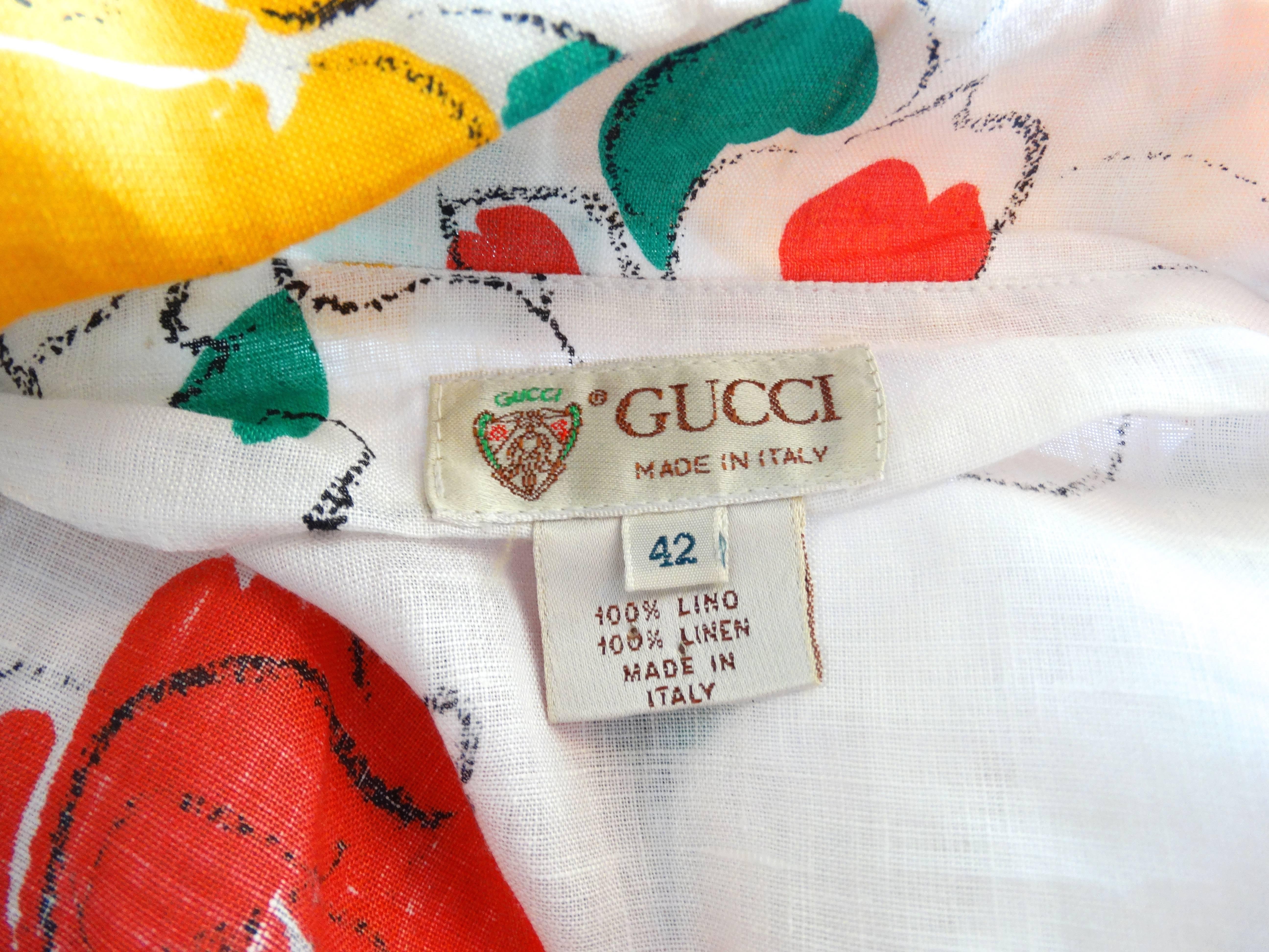 Beautiful 1980s Gucci Floral Linen Dress  In Excellent Condition In Scottsdale, AZ