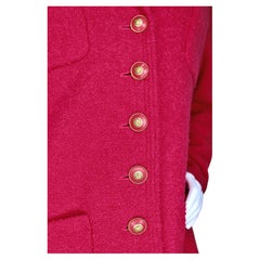 Chanel Fuchsia Single-Breasted Bouclé Logo Button Longline Coat Circa 1990s