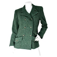 Chanel Green Tweed Wool Bouclé Double Breasted Jacket Circa 1997