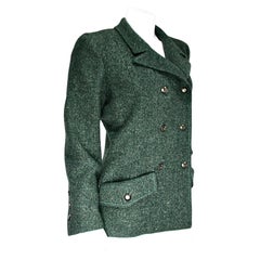 Chanel Green Tweed Wool Bouclé Double Breasted Jacket Circa 1997