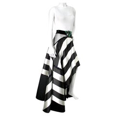 Efrat Kalig Couture Black & White Striped Asymmetric Jeweled High-Low Skirt
