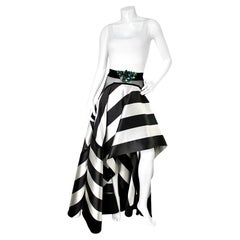 Efrat Kalig Couture Black & White Striped Asymmetric Jeweled High-Low Skirt