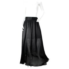 Chanel Sheer Black Archival Silk Maxi Skirt