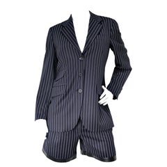 Moschino Cheap and Chic Navy & Grey Vintage Pinstripe Short Suit Circa 1990s