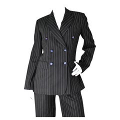 Moschino Jeans Black Pinstripe Double-Breasted Archival Vintage Pant Suit Set