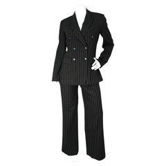 Moschino Jeans Black Pinstripe Double-Breasted Archival Vintage Pant Suit Set