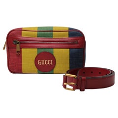 Gucci Multicolor Baiadera Striped Canvas & Hibiscus Red Leather Belt Bag