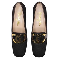 Chanel Marron Dark Brown Pony Hair & Gold CC Vintage Loafer Heels Circa 1996