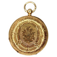 Antique Victorian 18K Yellow Gold Floral Engraved Hunter Pocket Watch