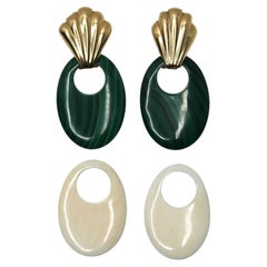 Vintage Peter Brams PBD 14K Gold Malachite White Agate Interchangeable Earrings
