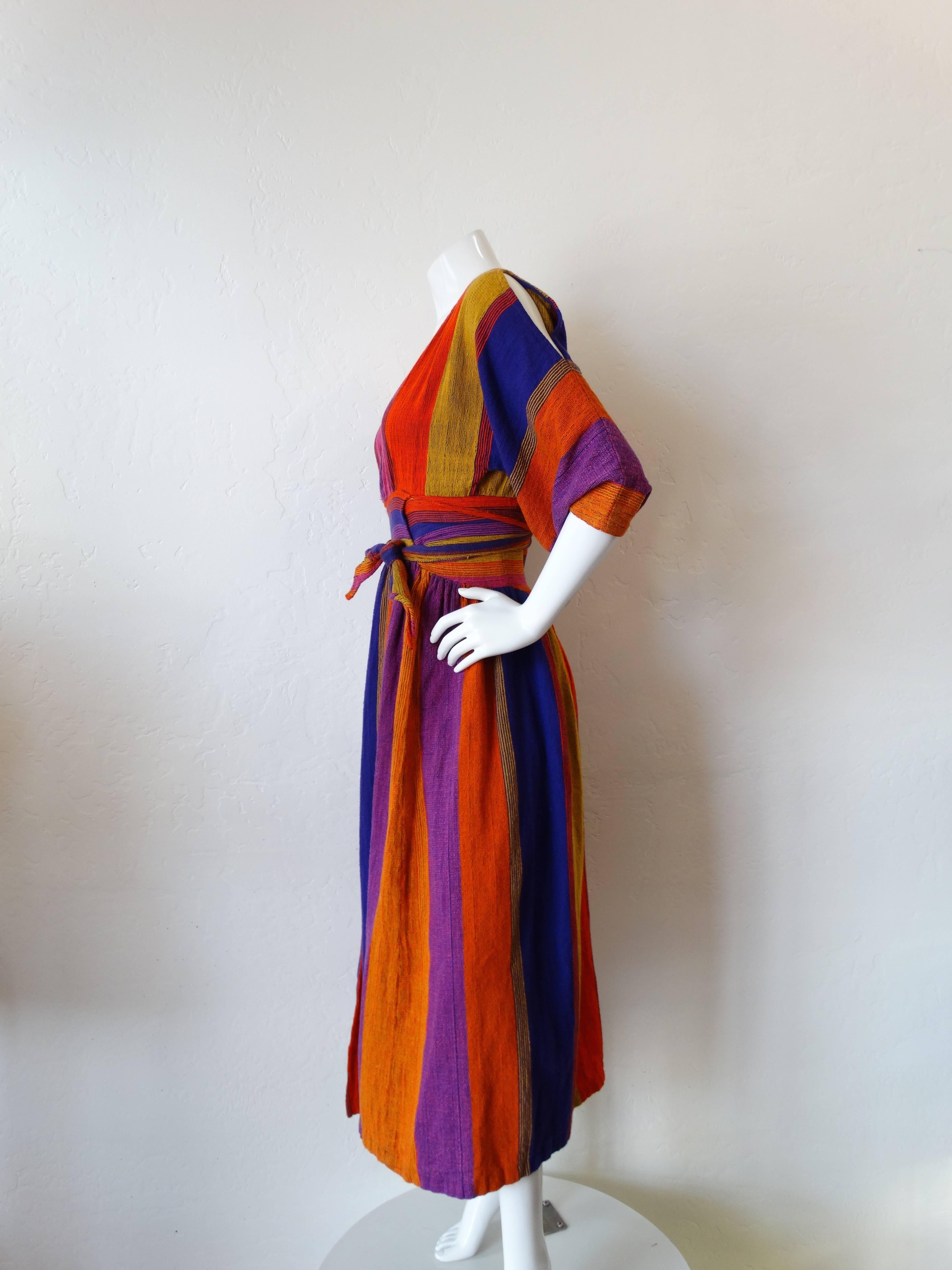 Black 1970s Multicolored Striped Rikma Wrap Dress