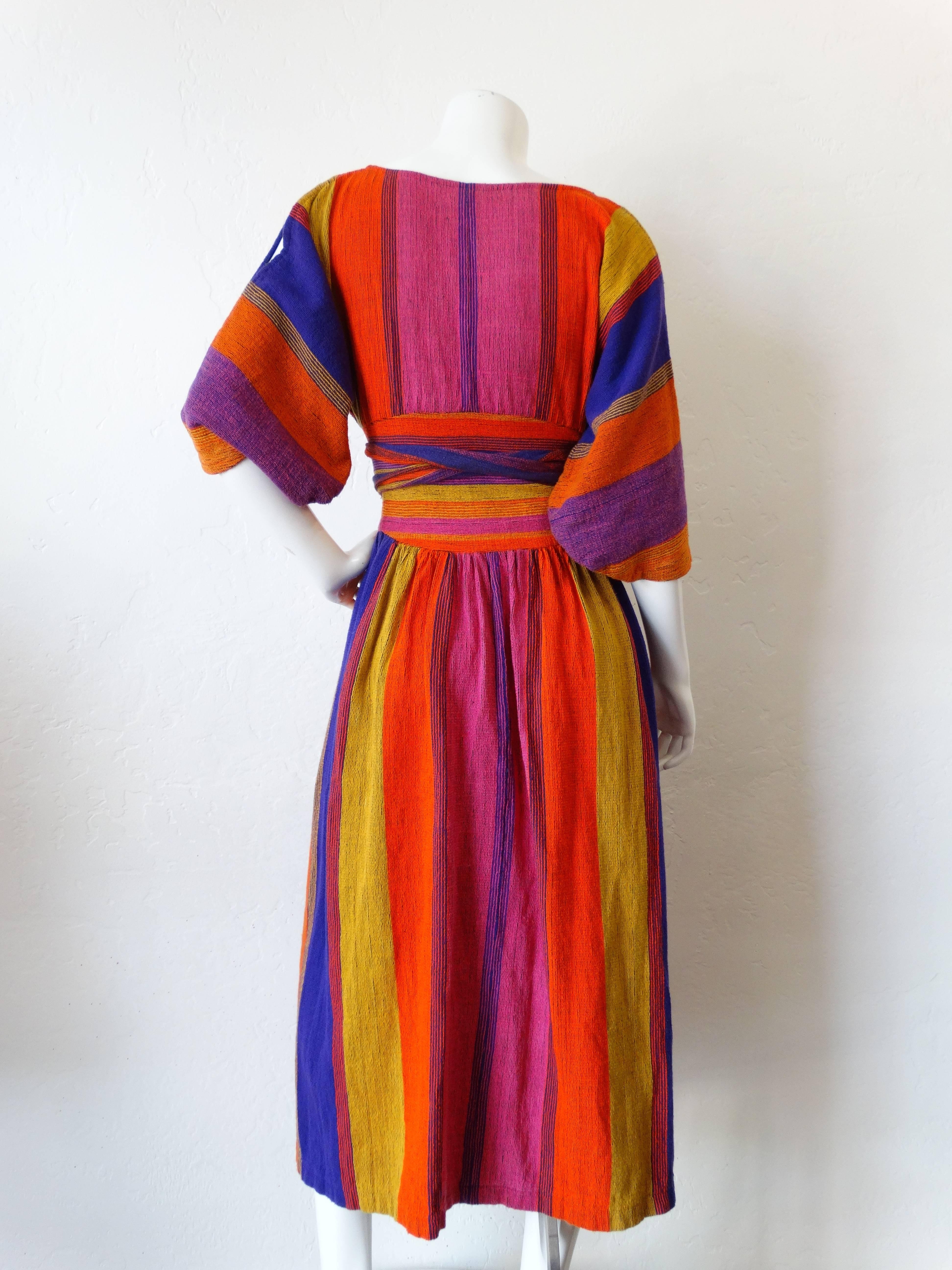 1970s Multicolored Striped Rikma Wrap Dress 1