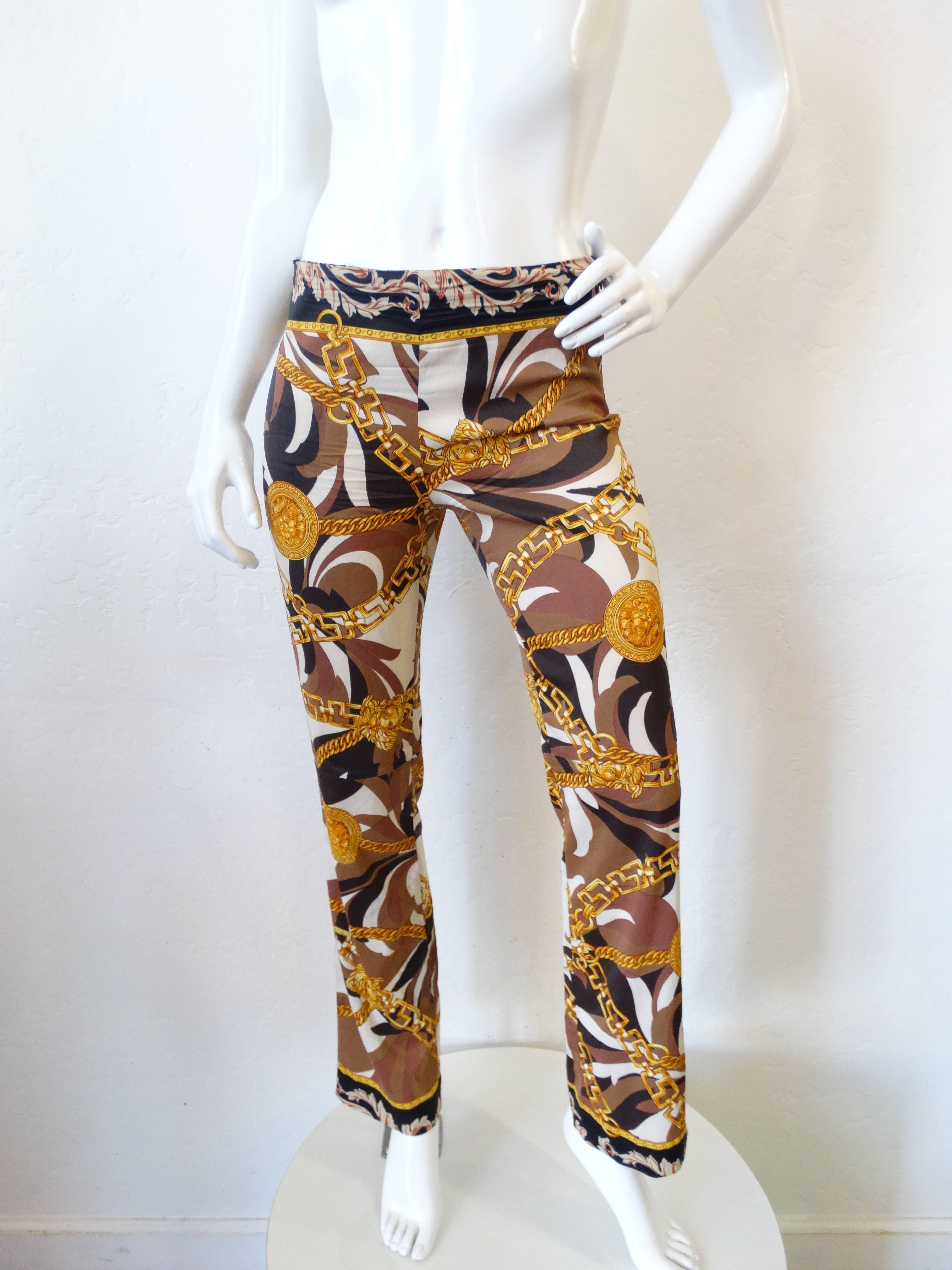 Women's 1980s Gianni Versace Lion & Medusa Head Printed Trouser Pants  