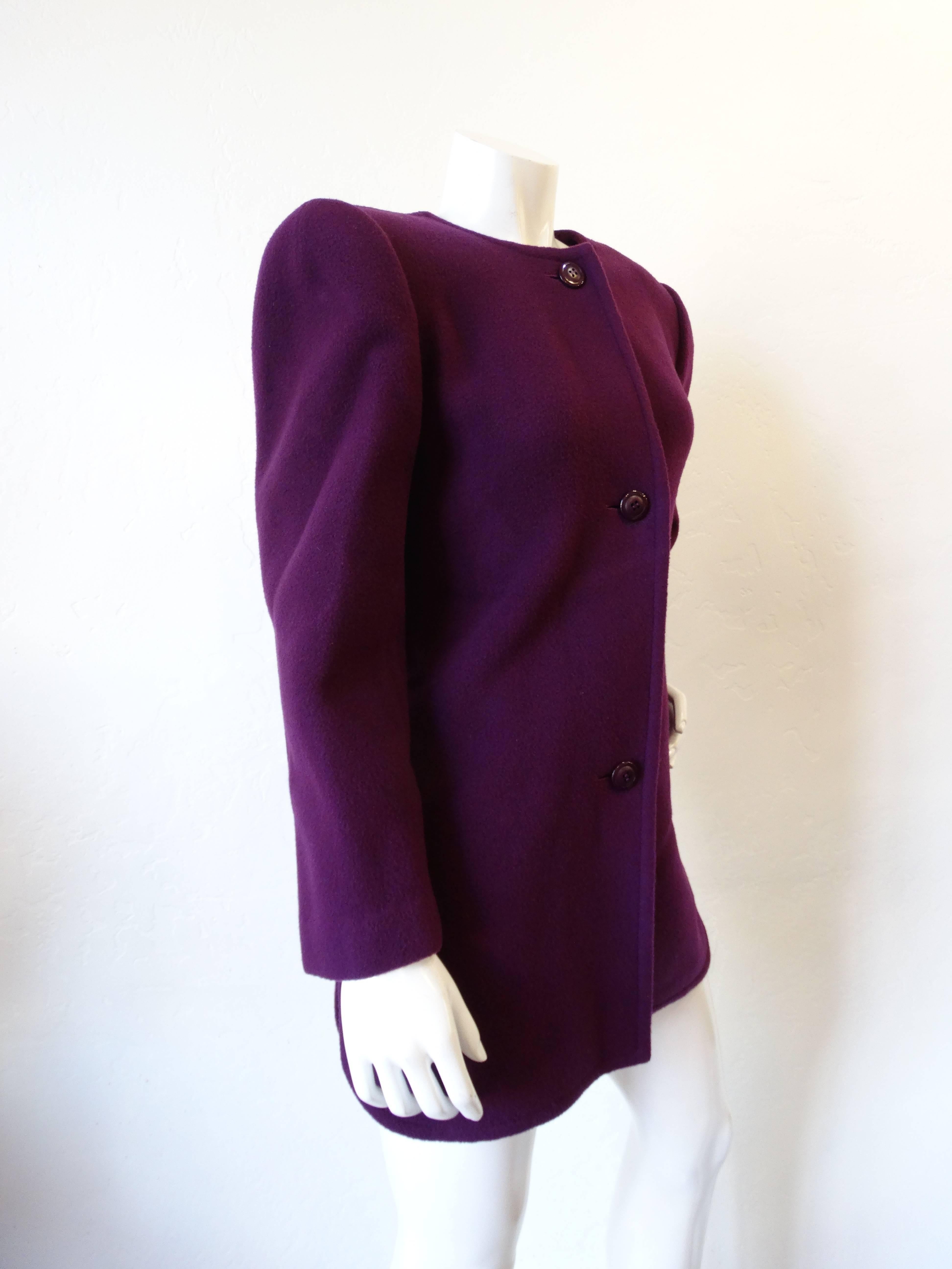 Women's 1980s James Galanos Girl Boss Eggplant Purple Coat For Sale