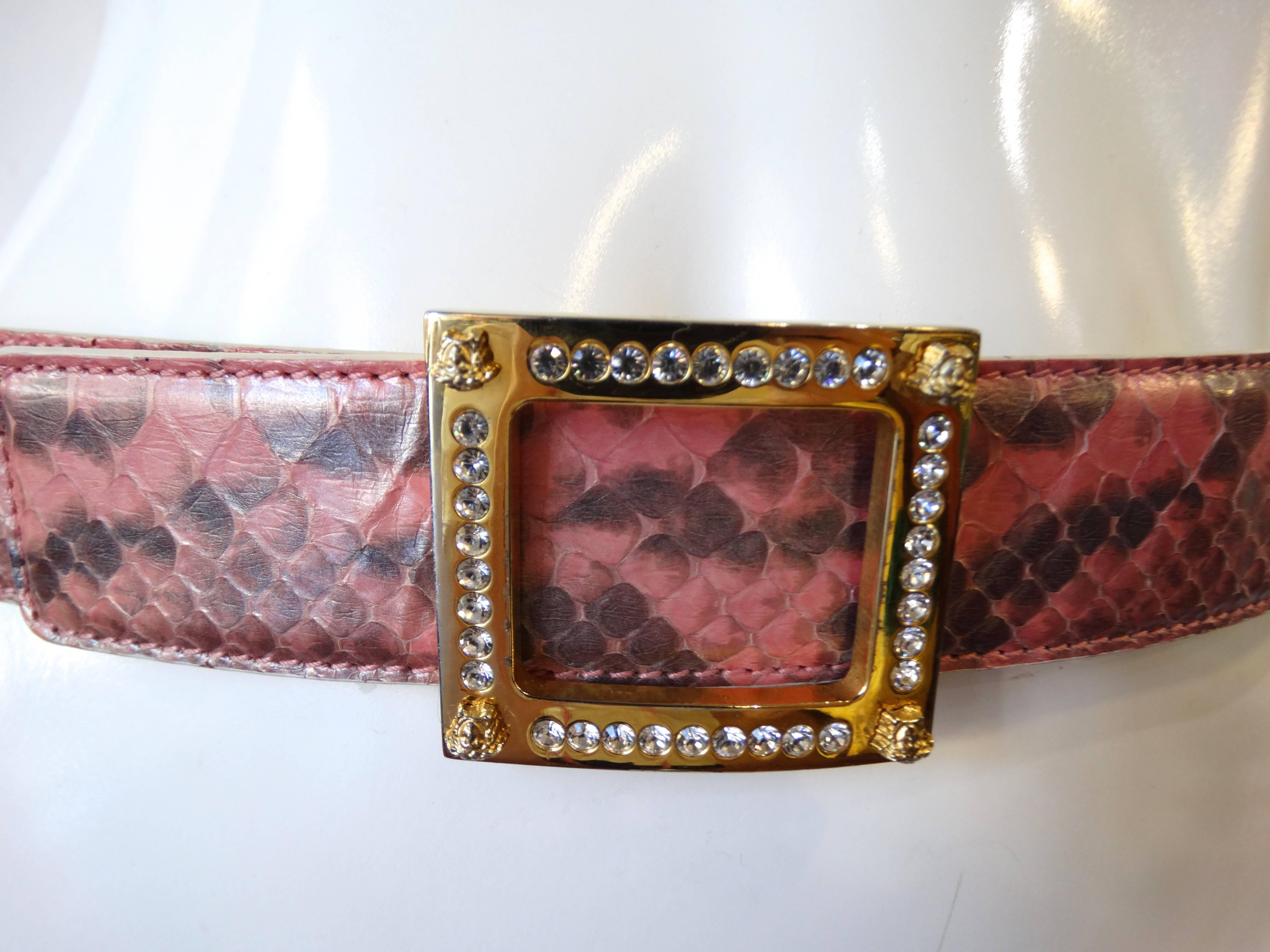 1990s Gianni Versace Pink Snakeskin Belt 3