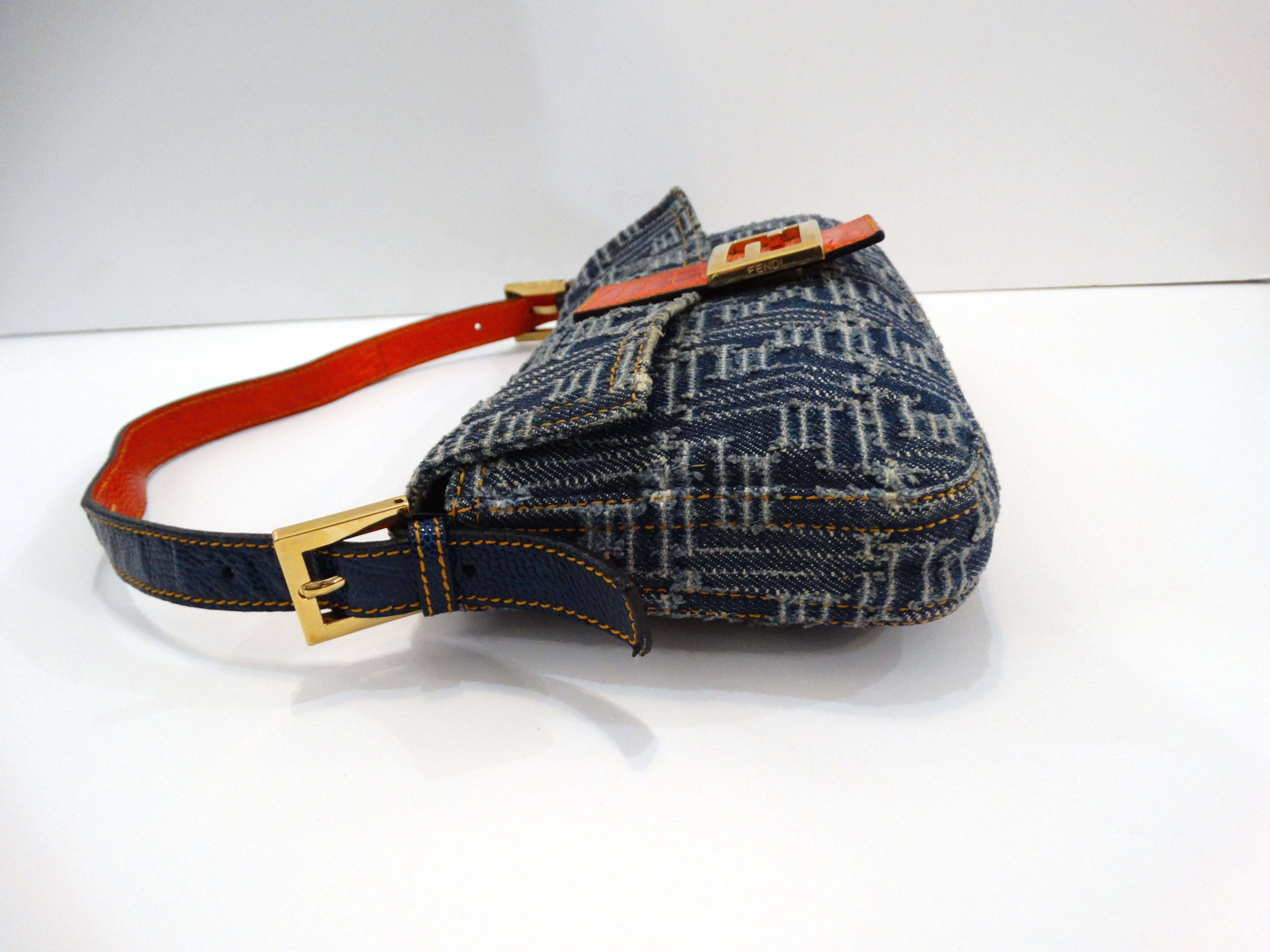 Classic 2000s Fendi Denim Baguette  4