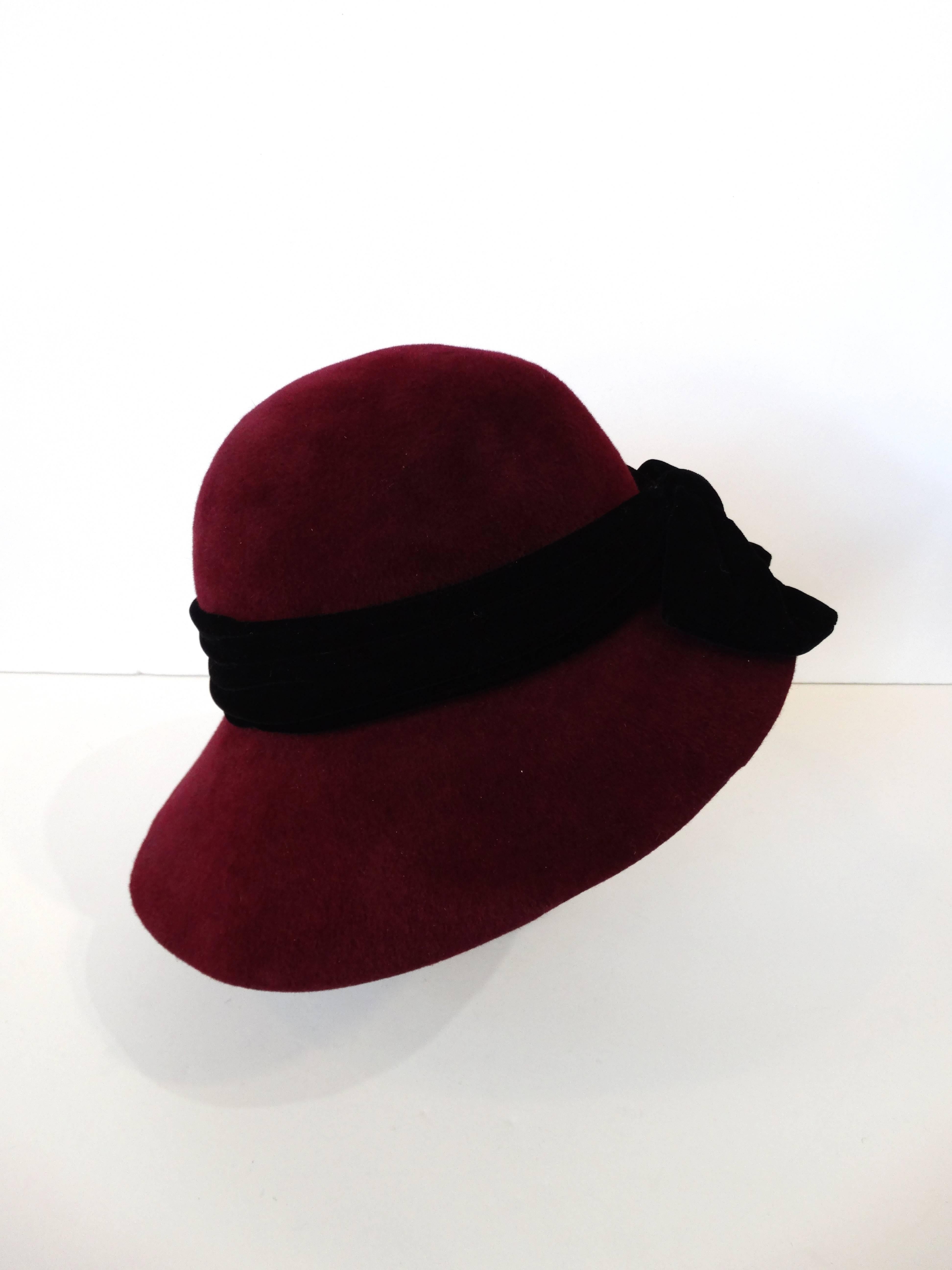 Women's 1960s Yves Saint Laurent Bordeaux Cloche Bow Hat