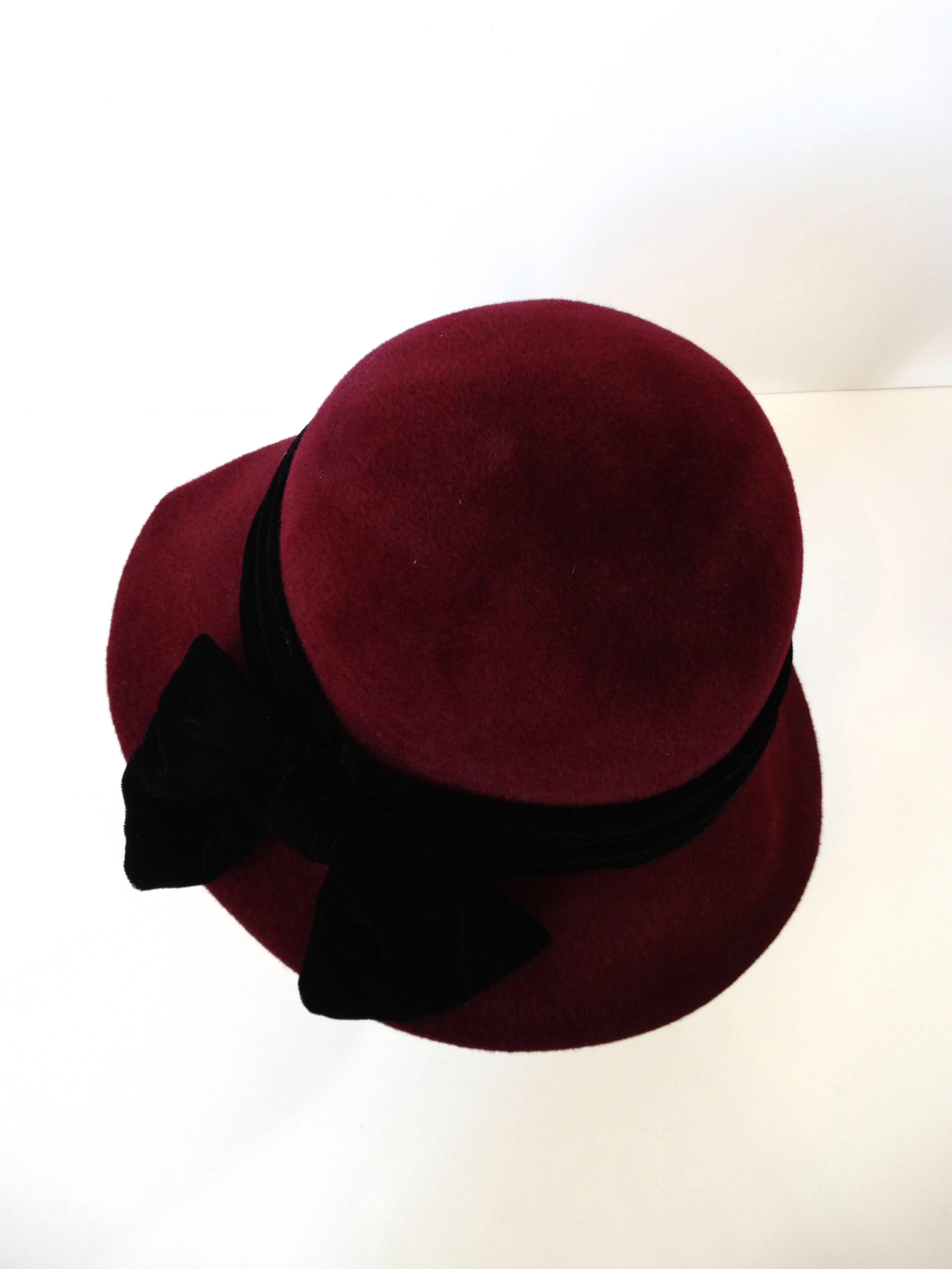 1960s Yves Saint Laurent Bordeaux Cloche Bow Hat 1