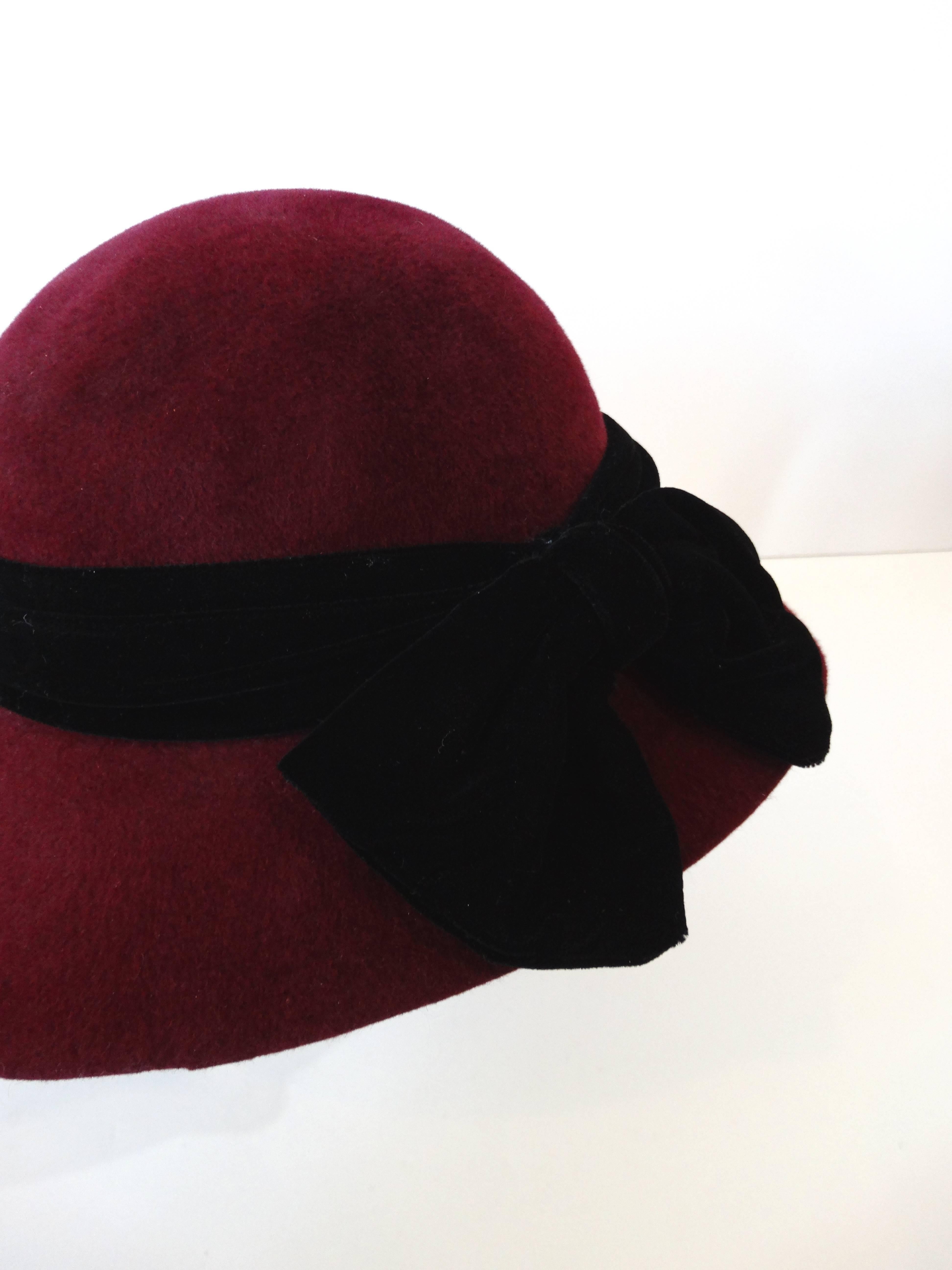 1960s Yves Saint Laurent Bordeaux Cloche Bow Hat 2