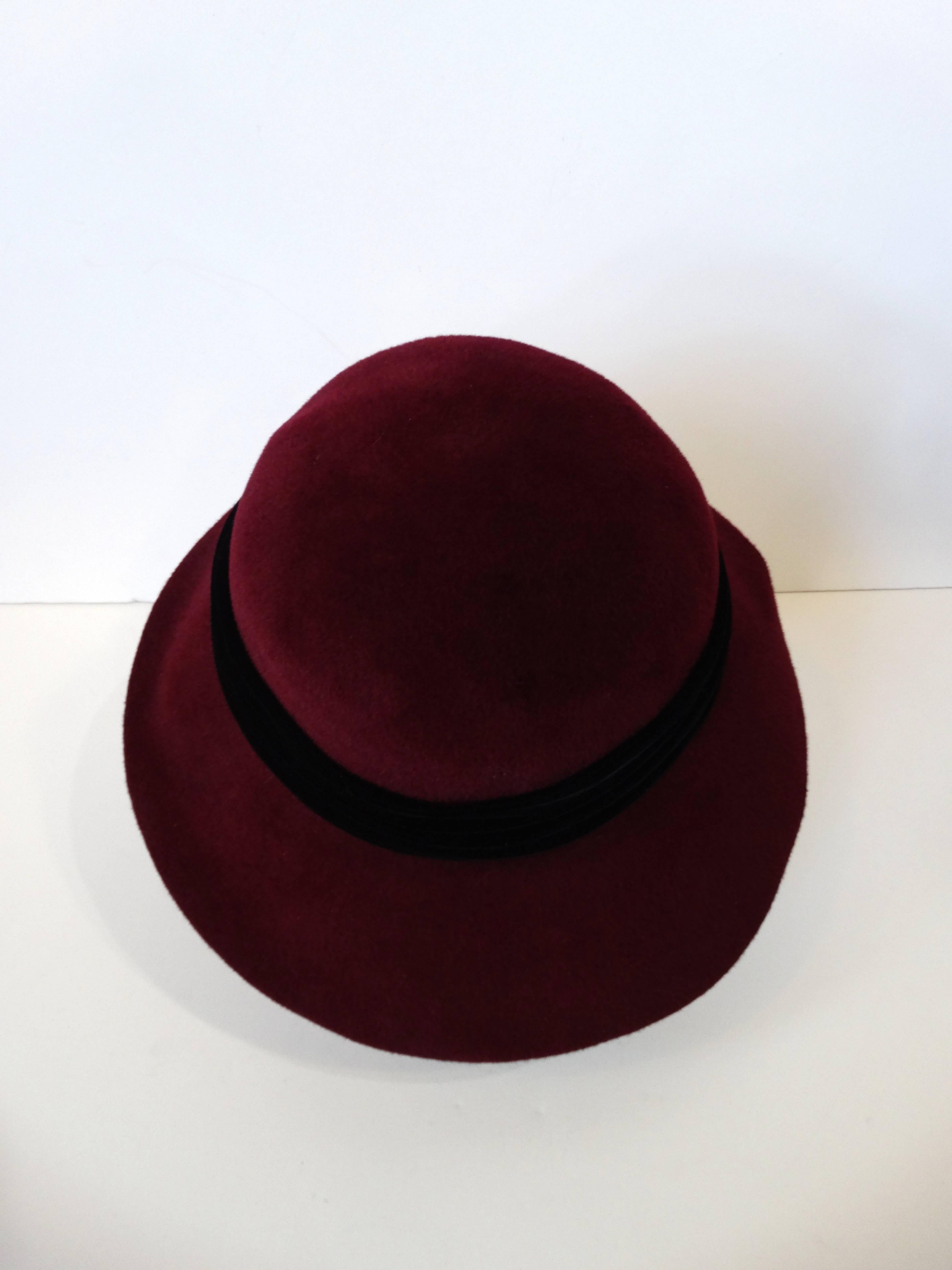 1960s Yves Saint Laurent Bordeaux Cloche Bow Hat 4